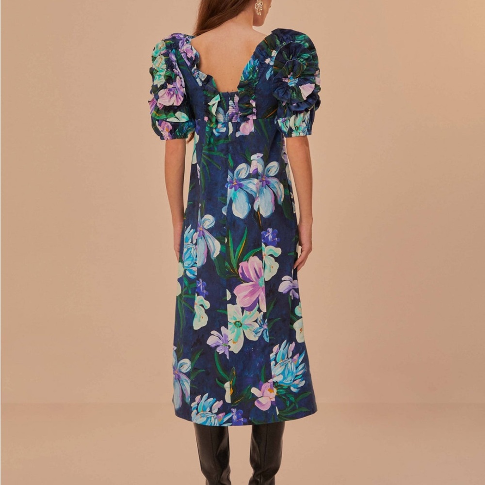 Farm Rio | FLORALINE RUFFLE SHORT SLEEVE MIDI DRESS - Picture 5 of 5